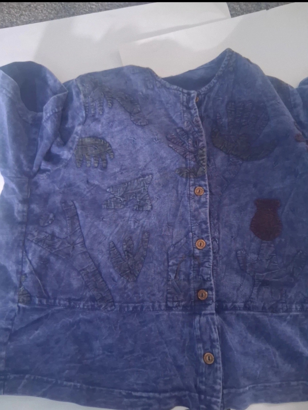 Studio Blue Denim-Style Button Jacket with Animal Appliqués